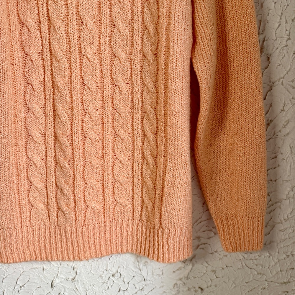 Elegant Peach Cable Knit Turtleneck Sweater - Picture 3 of 7
